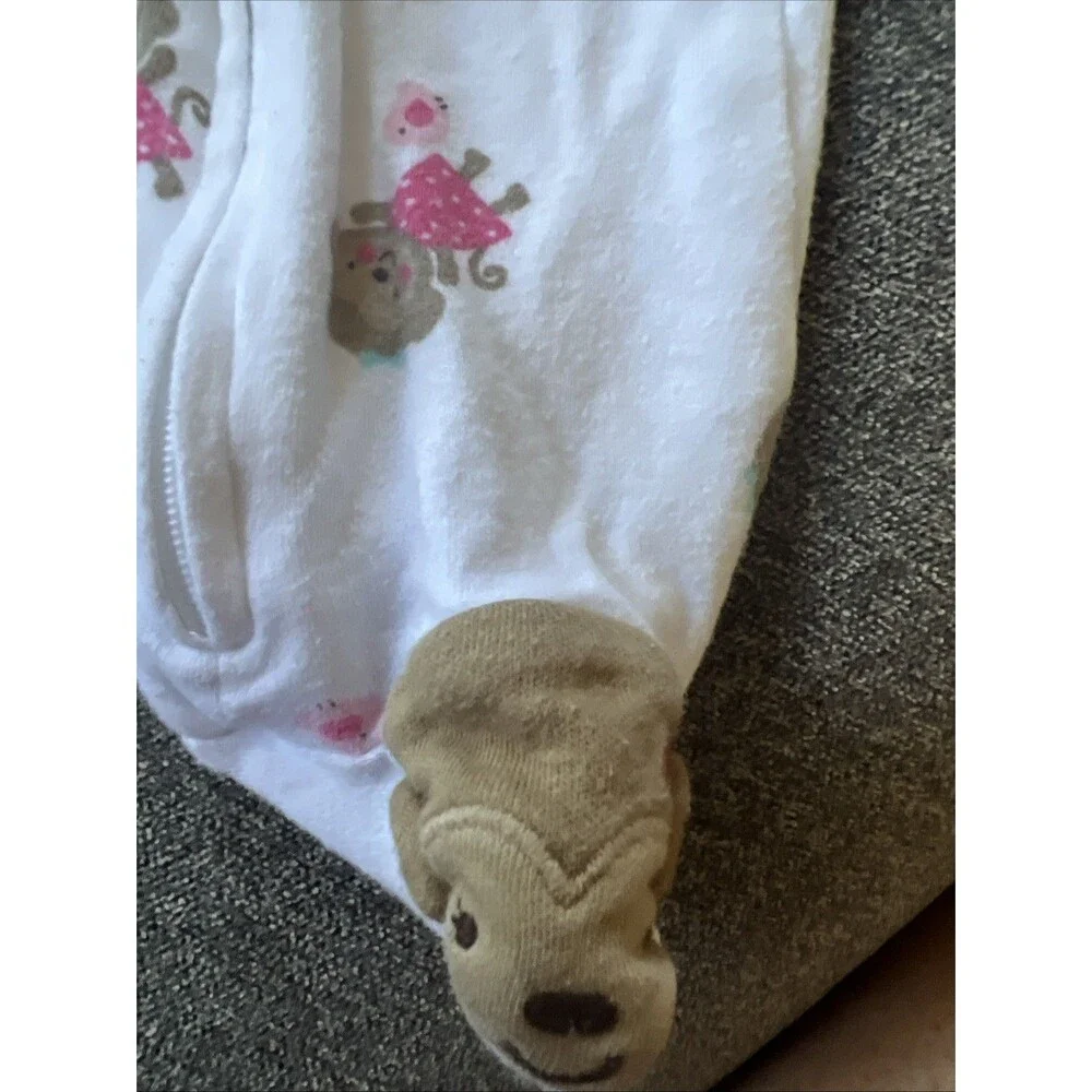 Child of Mine‎ by Carters Footed Sleeper Baby 0-3 Months White Monkey Pajamas